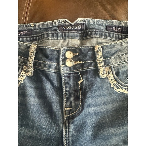 Vigoss The Chelsea Slim Boot 7/8 33 Long Denim Jeans Medium Wash Distressed - Picture 7 of 16